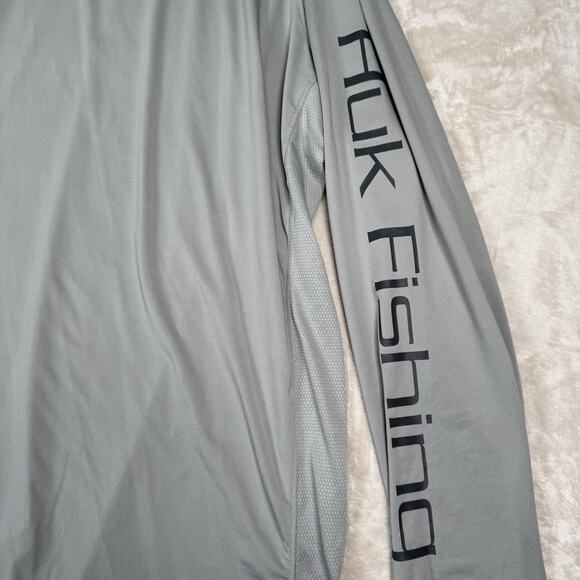 Huk Mens Performance Fishing Long Sleeve Pullover Gray Logo Shirt Size XXXL 3X - Picture 2 of 8